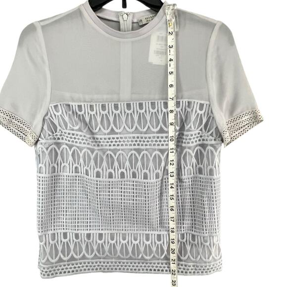 AllSaints Charlton Top Womens 4 Gray Sheer Mesh Geometric Embroidery Modern - Picture 9 of 13